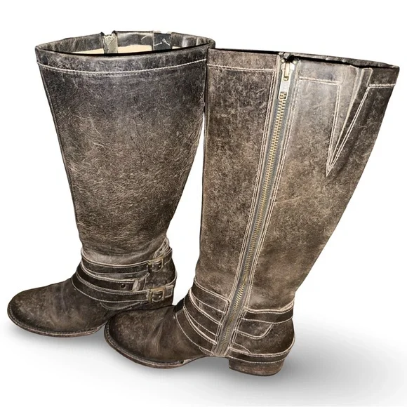 Freebird By Steven Irish Leather Buckle Strap Tall Boots in Stone Womens Sz 7 - Picture 3 of 9